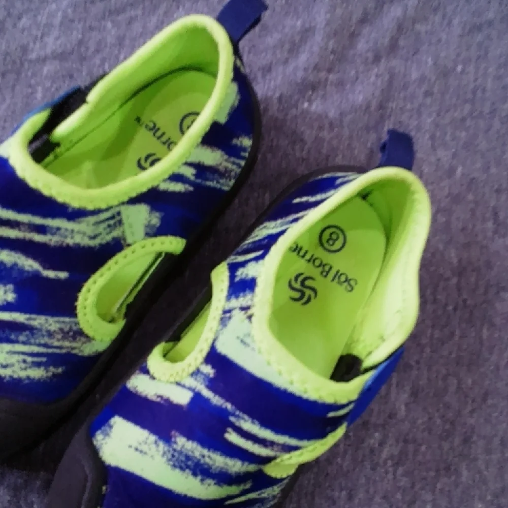 Sol Borne Used Aquatic Swim Shoes Toddler Size 8 Blue Neon Gree